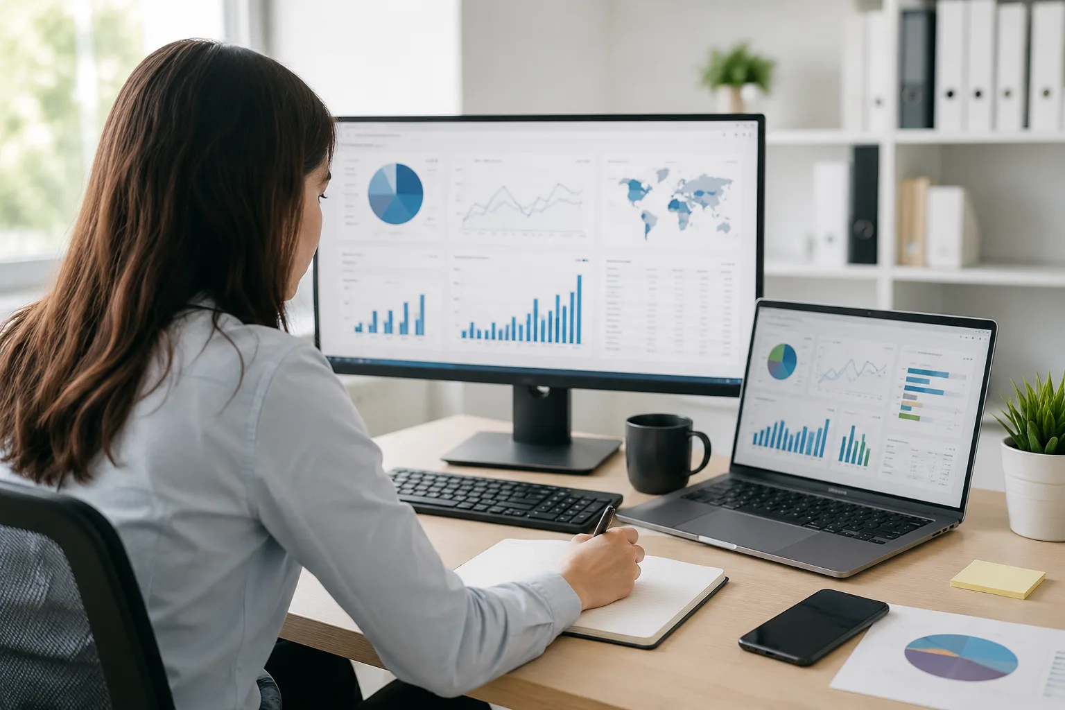 Lead generation analyst reviewing campaign performance dashboards